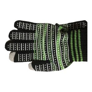 green & black textured knit texting‎ winter gloves new